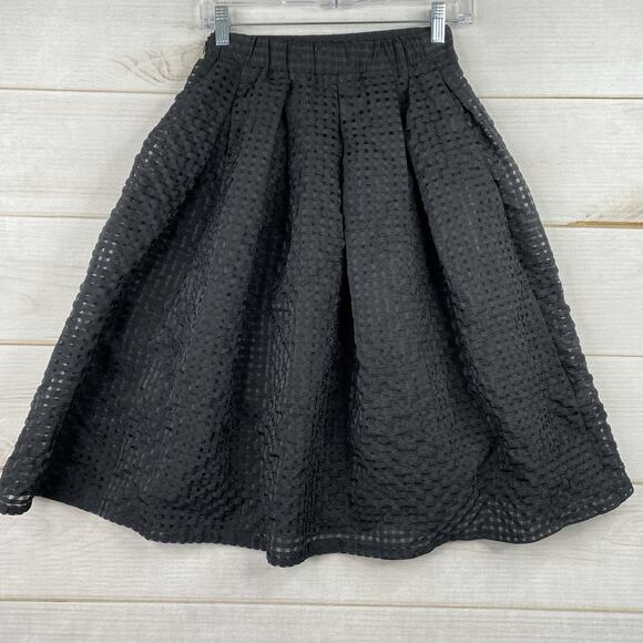 Akira Chicago Skirt Sz S Black Burnout Chiffon Lined Pleated Flare Lightweight - Picture 5 of 10